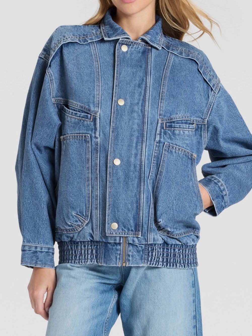 Oversized Denim Bomber Jacket - Picture 3 of 4